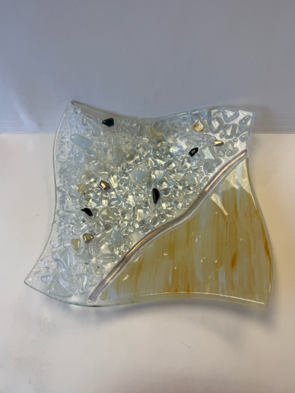 Handcrafted Fused Art Glass Murano Style Decorative Square Plate.